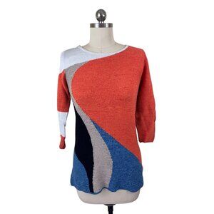 Tribal Tunic Sweater Womens Small Orange Chenille Boho Contemporary Artsy Mod